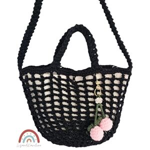 New! Madewell The Crocheted Shoulder Bag with Pink Crochet Cherry Charm